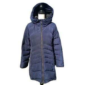 Eddie Bauer 80% Down Parka Coat Womens Petite Large Quilted Puffer Jacket Blue
